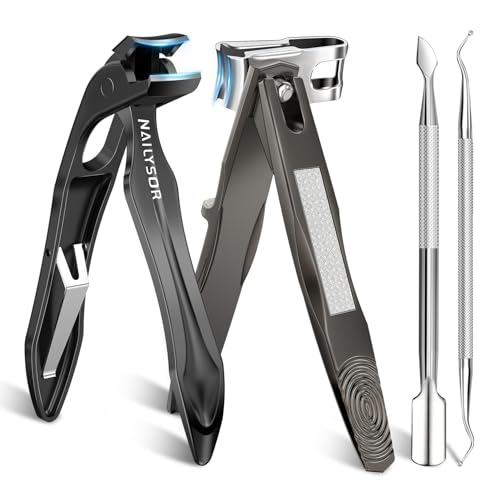 360° Rotating Nail Clippers for Seniors with Arthritis, Ergonomic Long Handled Toenail Clippers for Thick Nails for Seniors, Heavy Duty Fingernail Clippers with Catcher Wide Opening Sharp Nail Cutters