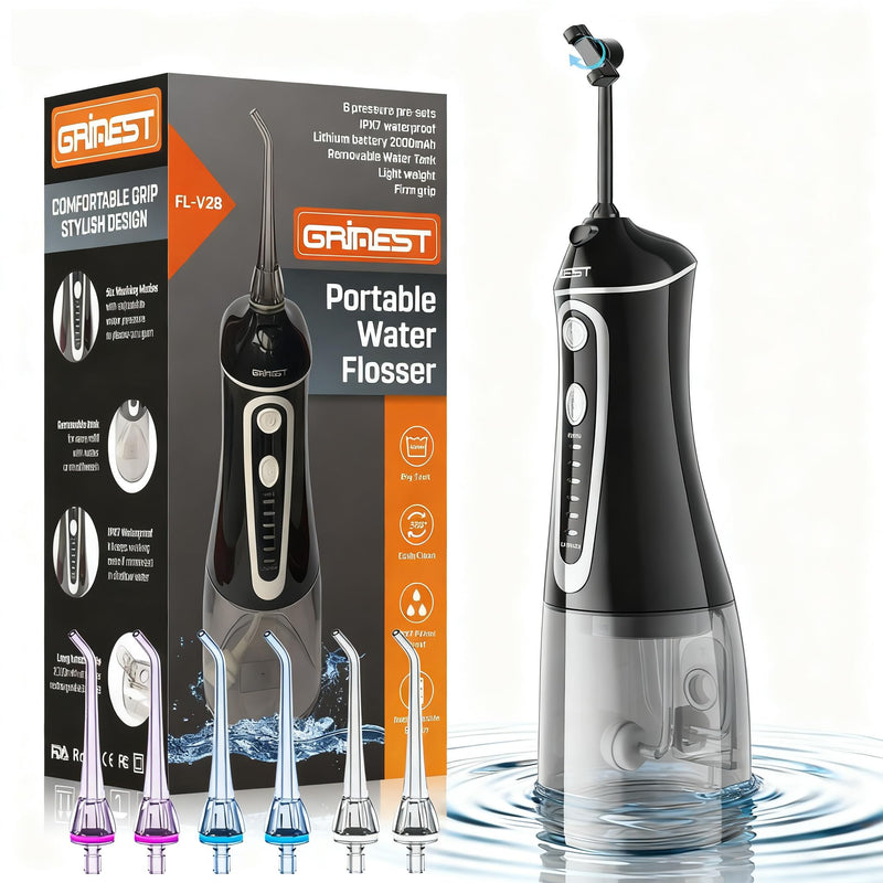 Water Flosser,Water Dental Flosser Pick for Teeth,Grinest 7 Modes Rechargeable Cordless Oral Irrigator Portable IPX7 Waterproof Tooth flossers for Home Travel-Black Black