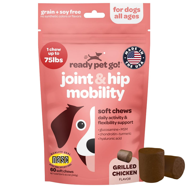 Hip and Joint Chews for Dogs | Dog Glucosamine Chews for Comfort & Mobility with Chondroitin MSM & Turmeric | Dog Joint Supplement for All Ages & Sizes | NASC Certified & Made in The USA | 60 Chews Hip and Joint 60 Count