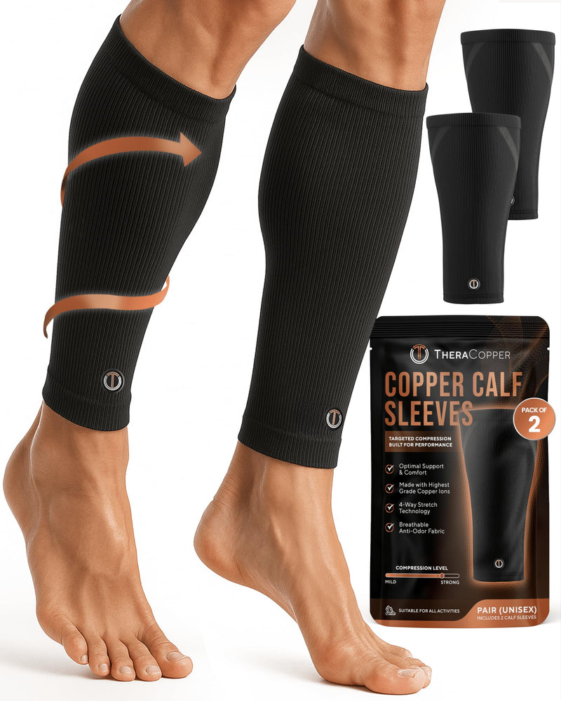 TheraCopper Copper Calf Compression Sleeve — Premium Copper Compression Shin Sleeve for Men & Women — Breathable & Non-Slip Leg Sleeves for Runners, Shin Splints, Muscle Recovery & Leg Fatigue Medium - BeesActive Australia