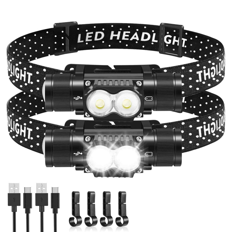 Headlamp Rechargeable 2 Pack, 1200 Lumen LED Head Lamp with 4 Light Modes, IPX6 Waterproof Super Bright High Lumen Headlamps, Adjustable Headstrap Headlights for Running, Camping, Outdoor