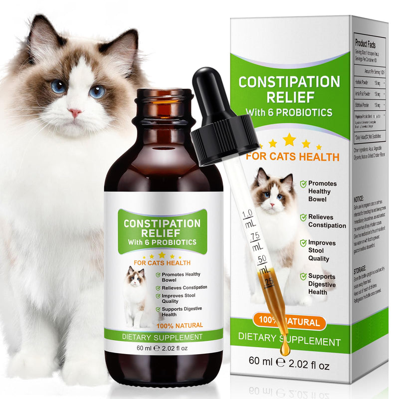 Cat Constipation Relief, Constipation Relief for Cats | with 6 Active Probiotics | Promotes Healthy Bowel Movements, Improves Stool Quality, Supports Digestive Health | 100% Natural