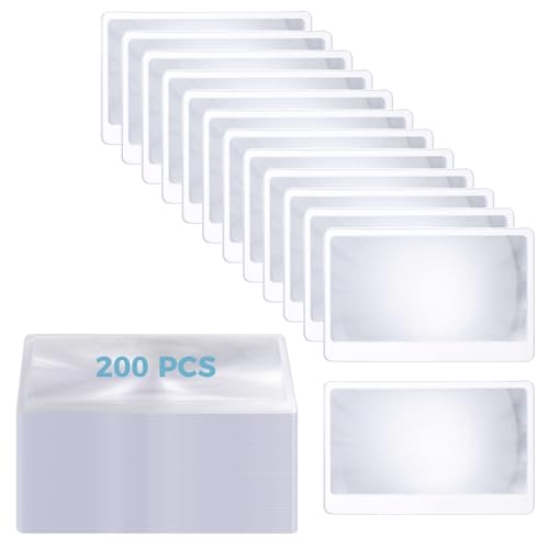 200 Pieces Thin Fresnel Lens, Credit Card Size Pocket Magnifier, Portable Magnifying Lens for Reading, 3.3 x 2.2 Inches Magnifying Lens Cards