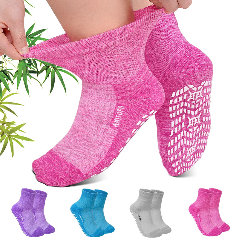 CaiDieNu Non Slip Diabetic Ankle Socks: Bamboo Viscose Non Binding Hospital Socks with Grip for Women Men Elderly Edema 9-11 Multicolor