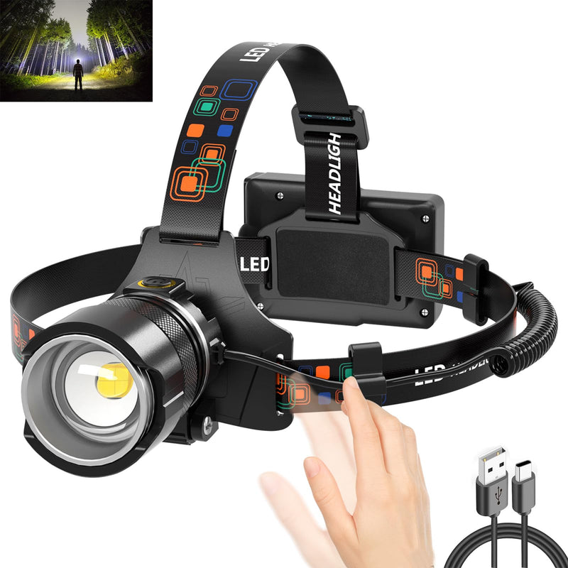 Headlamp Rechargeable,Super Bright Led Head Lamp With Motion Sensor,10 Modes,125°Adjustable Head Lights for Forehead,Waterproof Head Flashlight for Adults,Bike,Camping,Zoomable Headband Light