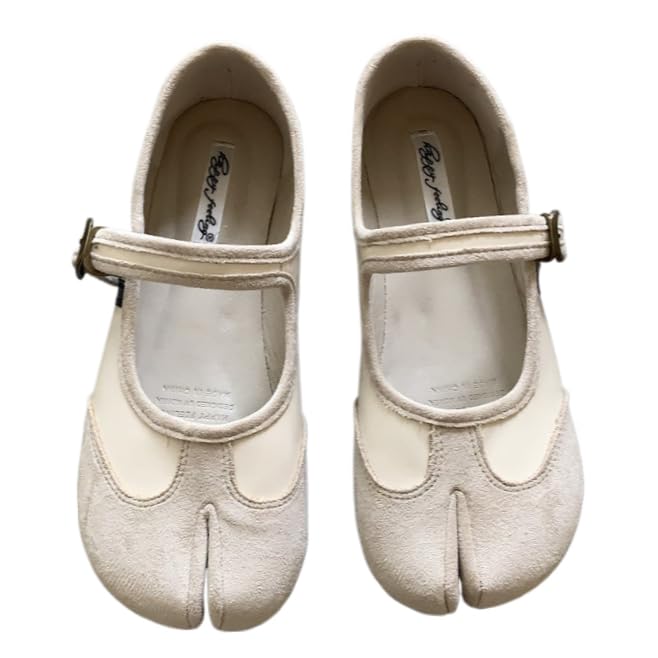 Tabi Shoes Women Mary Janes Ballet Flat - Low Top Split Toe Orthopedic Cute Casual Comfortable Walking Lightweight Female Solid All-Match for Daily Wear Beach Travel Athleisure Standing All Day White 7