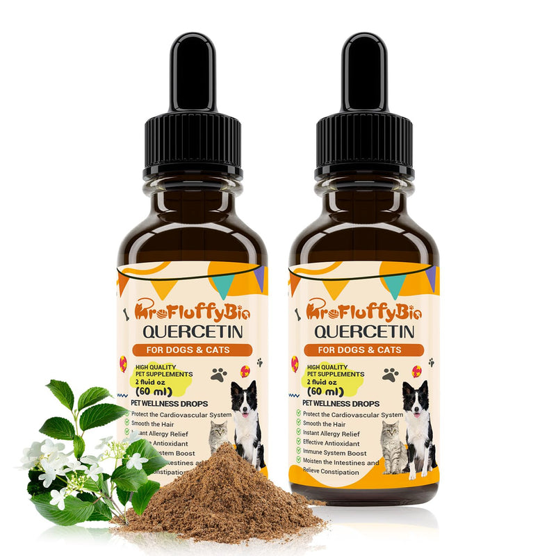 Quercetin for Dogs, Dog Quercetin Liquid Drops, Dog Quercetin Herbal Supplement Support Allergy Relief,Immune Health, Respiratory Health, Skin Health, Gluten Free, Non GMO (60 ml/2 Oz) - 2 Pack