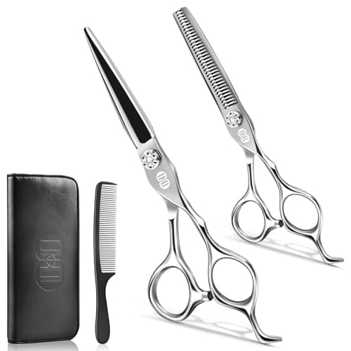 CIICII Professional Hair Cutting Scissors Kit, 440C 7″ Barber Shears Set 7.3 Inch Silver Hair Scissors Kit