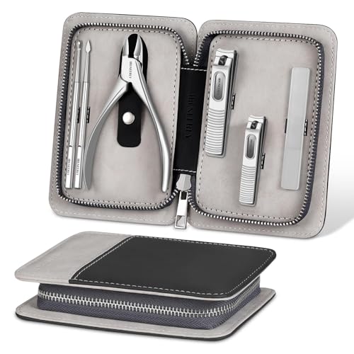Manicure Set, Nail Cutters Set with Travel Leather Case, Silver