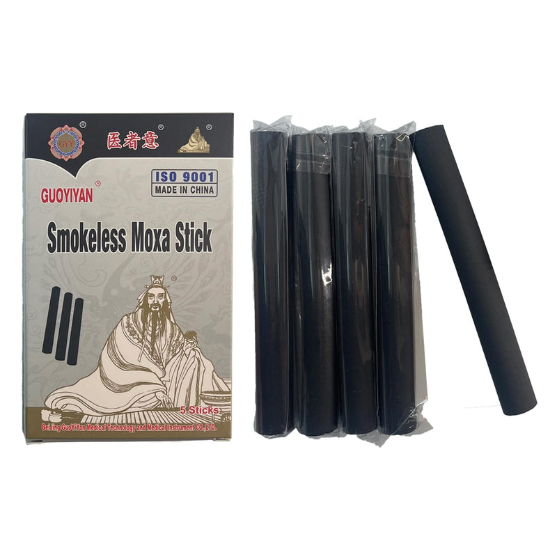 Smokeless moxa sticks 5 pcs.No smoke is produced during moxibustion.it is no longer bothered by the Smoke brought by traditional Moxa stick.Made of pure mugwort and carbonized.size:13cm*1.6cm.5pcs/box