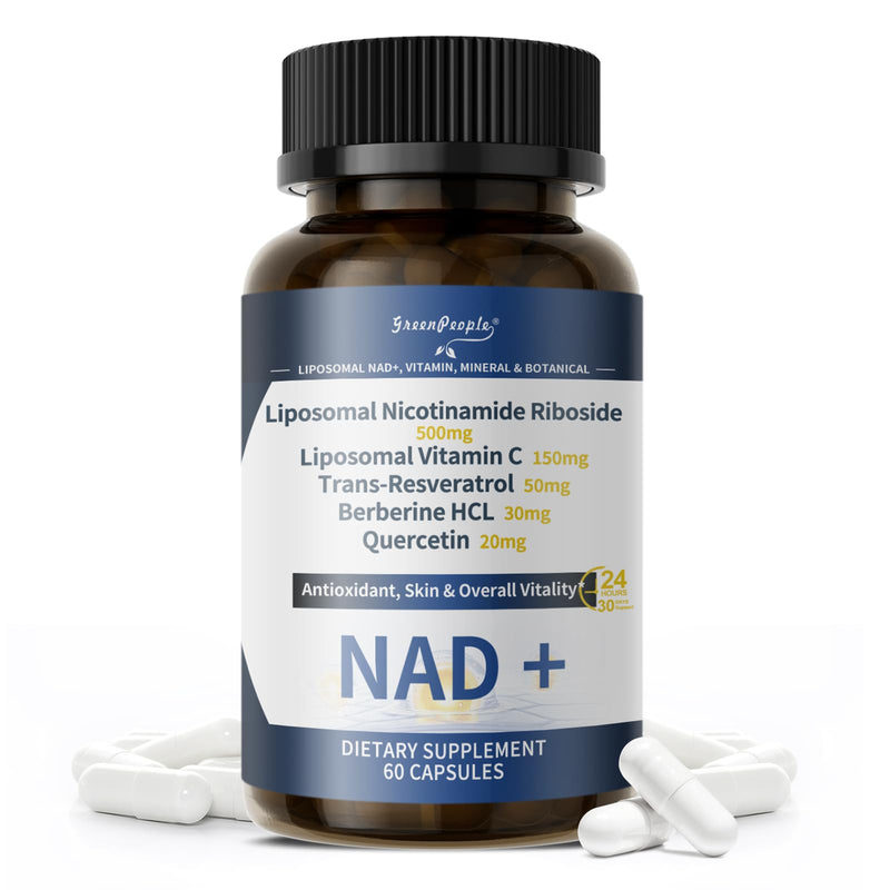 GREENPEOPLE Liposomal NAD Supplement for Women - NAD+ Supplement Nicotinamide Riboside w/Resveratrol, Quercetin & Liposomal Vitamin C for Skin - 60 CT 60 Count (Pack of 1)