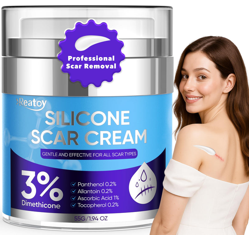 Silicone Scar Cream for Surgical Scars, 3% Dimethicone Complex Silicone Scar Gel for Old & New Scars, C-Section, Pregnancy, Acne, Injury, Keloids, Burns, Non-Irritating Scar Removal Cream(55ML) 55ML - BeesActive Australia