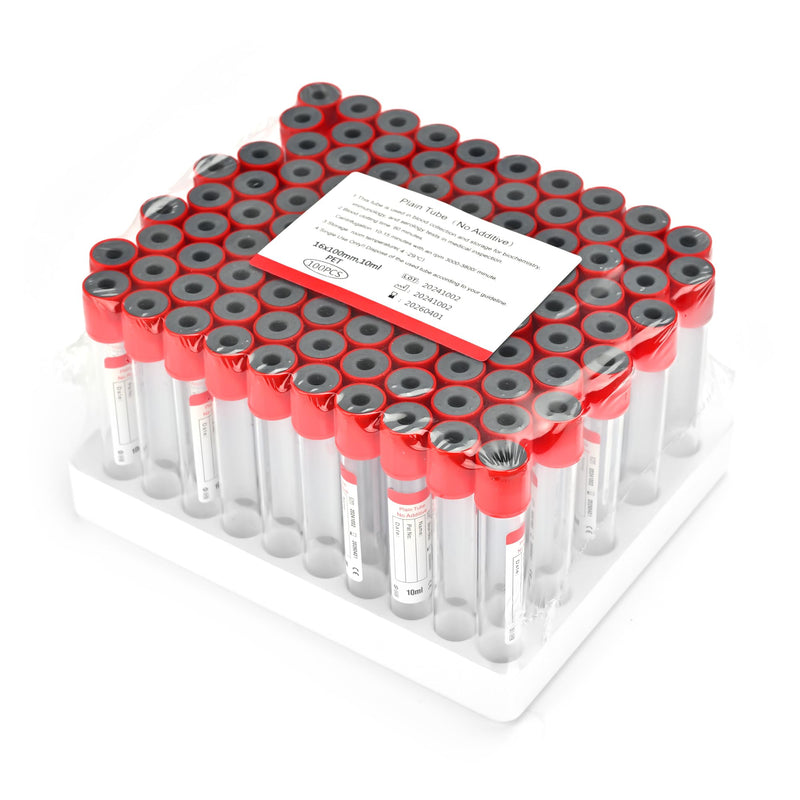 Vacutainer Blood Collection Tubes 10ml Plain Tube Lab Vacuum Collecting Tube for Lab Test Tubes Pet Animals Veterinary 100 Pcs Wrap Packaging 10 mL