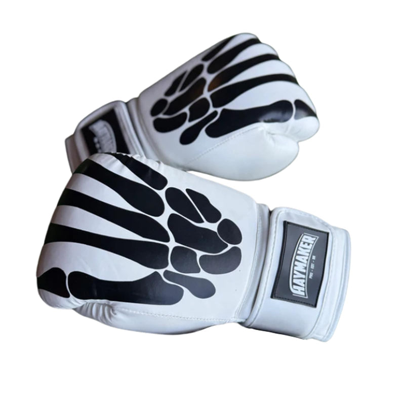 Haymaker Boxing Bag Gloves Skeleton – Faux Leather – White – 12oz – Pro Style - BeesActive Australia