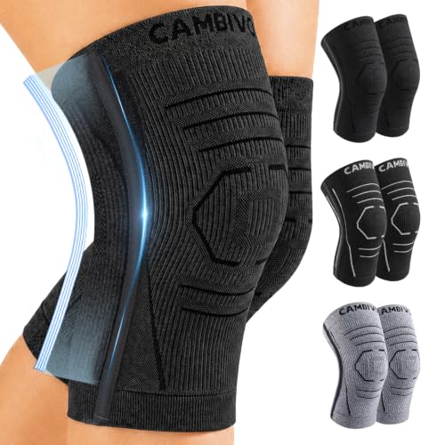 CAMBIVO 2 Pack Knee Brace for Women & Men, Compression Sleeves Knee Support Black X-Large