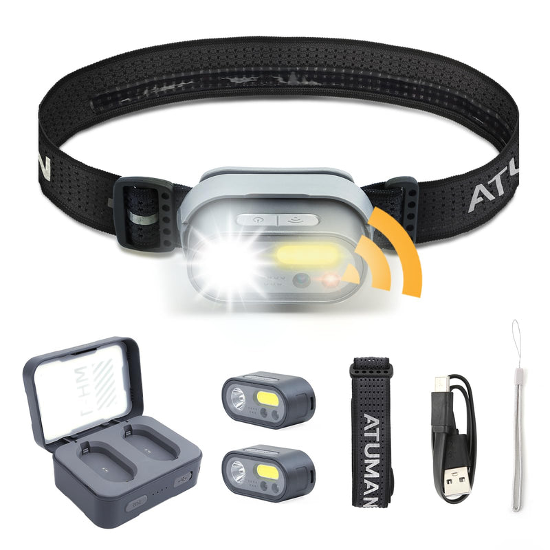 Rechargeable LED Headlight,2 Pack Headlamp with Motion Sensor, 8 Light Modes,1200 Lumens Dual Beam,Head Lamp 39H Long Battery Life,Camping Light with Charging Case for Hiking,Outdoor,Fishing