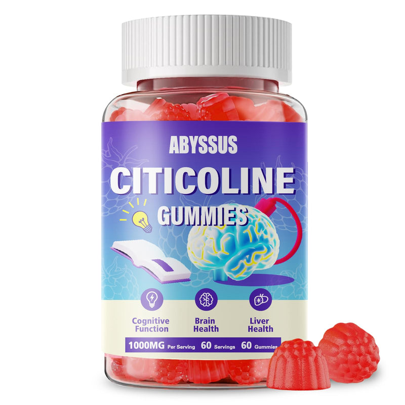ABYSSUS Citicoline (CDP Choline) Gummies 1000mg, Sugar-Free, Vegan, 60 Ct | Brain Support Supplement for Cognitive Focus & Clarity, Sugar-Free, Non-GMO, Raspberry Flavor