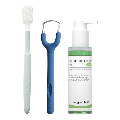 Tongueclear Tongue Scraper and Mucosal Cleaner Kit, Adults, Fresher Breath Blue Strong Mint