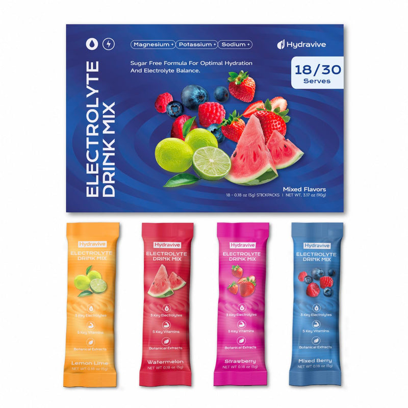 Daily Hydration Electrolyte Powder Sugar Free -Variety 18 Packs | Liquid Daily IV Drink Mix | 1,000mg Total of 5 Electrolytes | 5 Vitamins | Ashwagandha, L-Theanine | Non-GMO| 0 Calorie Variety