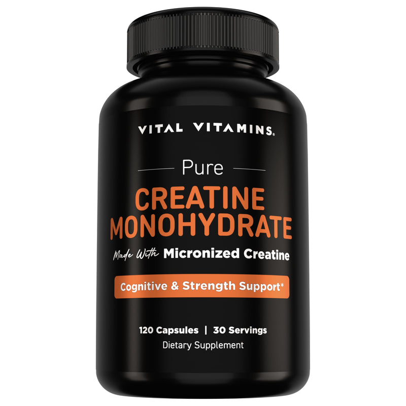 Vital Vitamins Creatine Monohydrate Pills, 3g for Women & Men | Supports Muscle Health, Energy & Cognitive Clarity, Micronized, Easy to Swallow, Non-GMO, 120 Capsules 120 Count (Pack of 1)