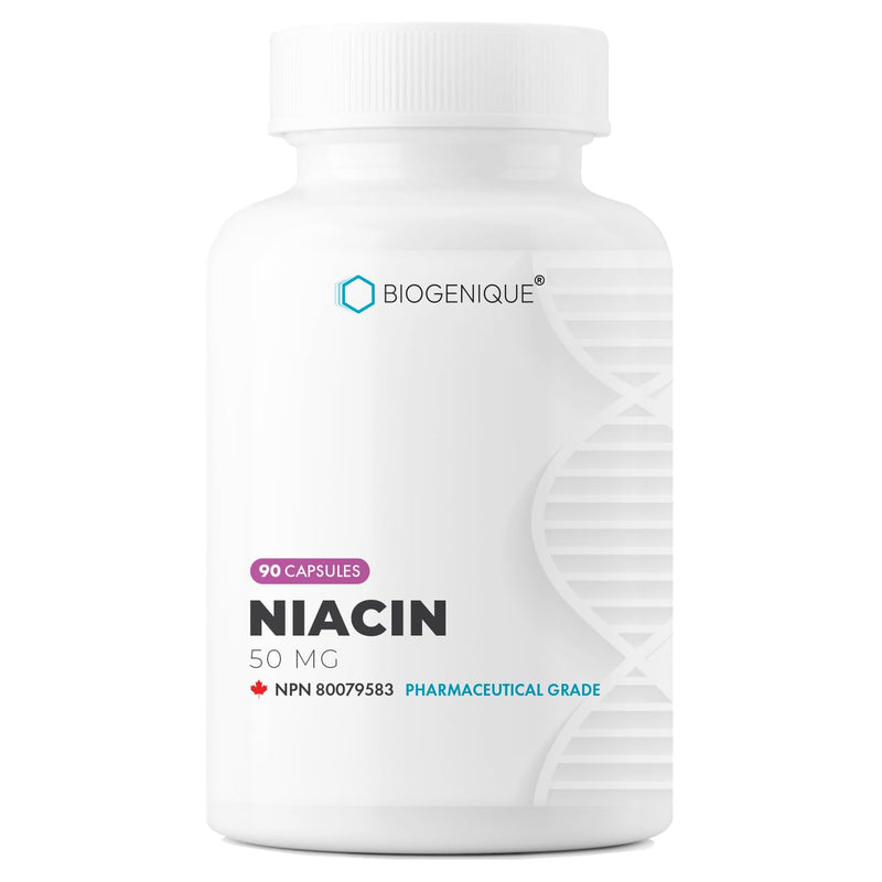 Biogenique Niacin 50mg - Vitamin B3 Niacin - Supports Energy Production, Healthy Metabolism & Nervous System Function - Energy Supplement - 90 Capsules Made in Canada, Non-GMO, Vegan