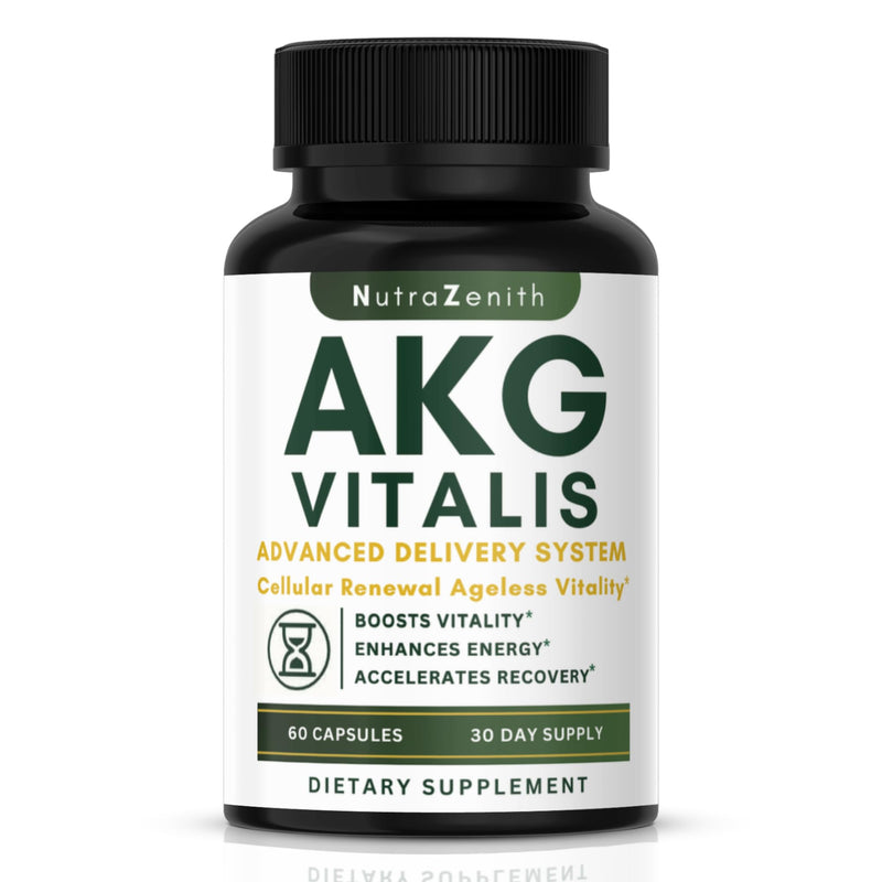 AKG Anti-Aging & Energy Boost Supplement with Vitamin B6, Vitamin C & L-Arginine – 60 Capsules for Youthful Skin, Cellular Renewal & Vitality Support