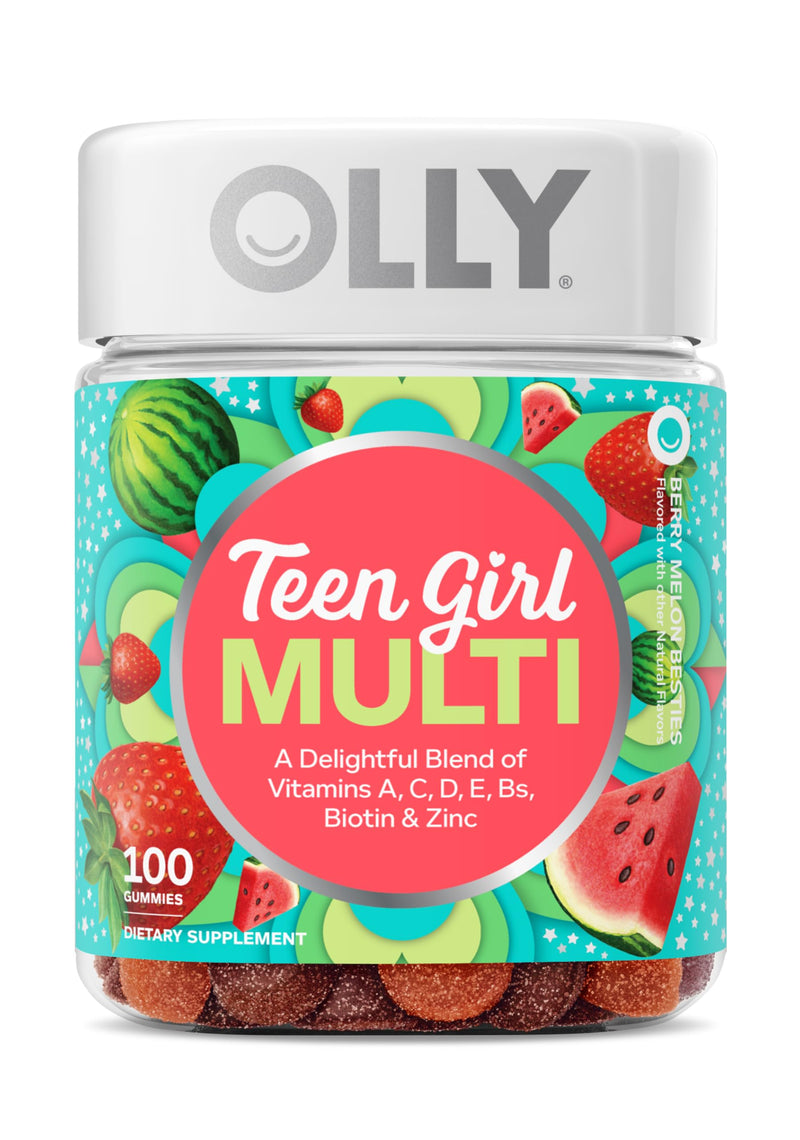 OLLY Teen Girl Multi Gummy, Healthy Skin and Immune Support*, Essential Vitamins, Biotin, Zinc, Chewable Multivitamin, Strawberry Melon Flavored, 50 Day Supply - 100 Count 100 Count (Pack of 1) - BeesActive Australia