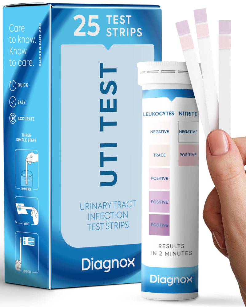 Diagnox Health UTI Test Strips for Women - Accurate Results in 2 Minutes - Urine Test Strips for Urinary Tract Infections, 25 Count 1 Count (Pack of 25)