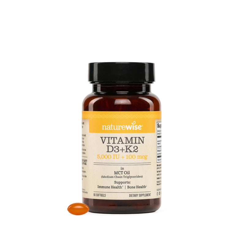NatureWise Vitamin D3 5000IU + K2 200mcg Supplement, 90 Vegan Softgels | Plant-Based D3 - High Absorption D3 K2 Supplement - Organic Coconut MCT Oil - Daily Bone Support - 90-Day Supply 90 Count (Pack of 1)