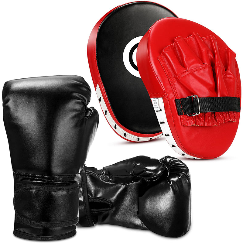 Boxing Gloves and Punching Mitts Set for Kids 6oz Black Gloves Curved Punch Mitts Pad Sparring Training Equipment for Martial Arts Muay Kickboxing Taekwondo Karate BJJ