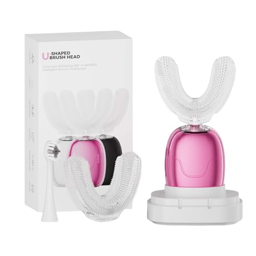Electric Toothbrush Adults U Shaped Automatic toothbrushes,360° Whole Mouth Cleansing 3 Cleaning Modes,Rechargeable, Waterproof Pink