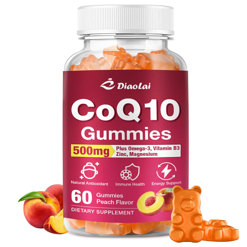CoQ10 Gummies - 500mg per Serving with Omega-3 (EPA & DHA), B3 & Zinc - Supports Immunity & Energy - Delicious Orange Flavor - Non-GMO, Gluten-Free - 60 Count 1pack