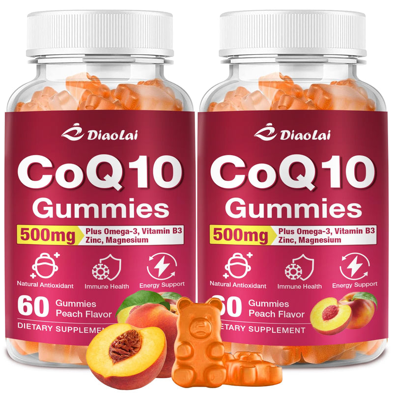 2 Pack CoQ10 Gummies - 500mg per Serving with Omega-3 (EPA & DHA), B3 & Zinc - Supports Immunity & Energy - Delicious Orange Flavor - Non-GMO, Gluten-Free - 120 Count 2pack