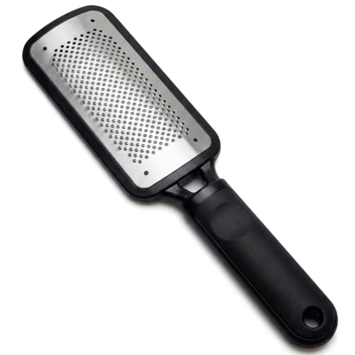 Large Foot File & Callus Remover for Feet – Stainless Steel, Wet or Dry Use, Silver/Black