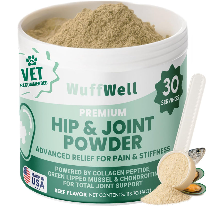 WuffWell Hip and Joint Powder Supplement for Dogs - Glucosamine Dog Joint Health - Joint Supplement for Dogs Powder - Supports Mobility - Dog Joint Powder Supplement - Large, Medium, Small Breeds