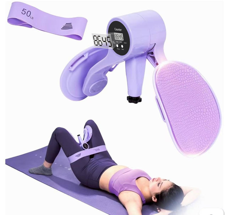 Thigh Master [2026 Upgraded], 12-80LB Thigh Master Thigh Exerciser, LED Pelvic Floor Exercise Devices, 360° Inner Thigh Exerciser, Thigh Hip Trainer Kegel Excerciser with 50LB Resistance Band Purple