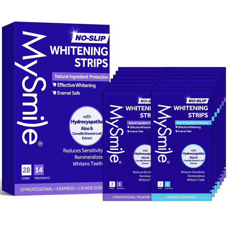 MySmile Teeth Whitening Strips 14 Treatments Kit, Hydroxyapatite-Infuse White Strips, Non-Sensitive Teeth Whitening with Soothing Natural Ingredients, Enamel-Safe, Residue-Free, Non-Slip(28 Count) 28 Count (Pack of 1) - BeesActive Australia