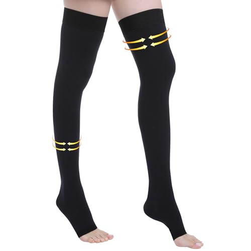 Medical Compression Stockings, 20-30 mmHg Thigh High Support Socks Large Black