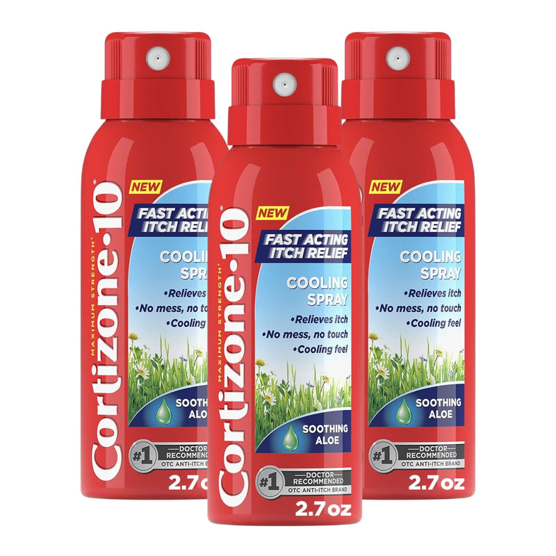Cortizone-10 Maximum Strength Soothing Aloe Itch Relief Cooling Spray, 1% Hydrocortisone, Fast-Acting, Anti-Itch Spray for Bug Bites, Rash, Eczema, Psoriasis, Poison Ivy, Oak, Sumac, 2.7 oz 3-Pack 2.7 Ounce (Pack of 3) - BeesActive Australia