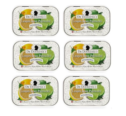 doolittle Dr Sugar Free Soft Fruit Pastilles for Voice and Throat, Lemon Lime Flavor, 2.12 Ounce Tin, Approximately 25 Count Package, 6 Pack 25 Count Package, 6 Tin Lemon Lime-sf