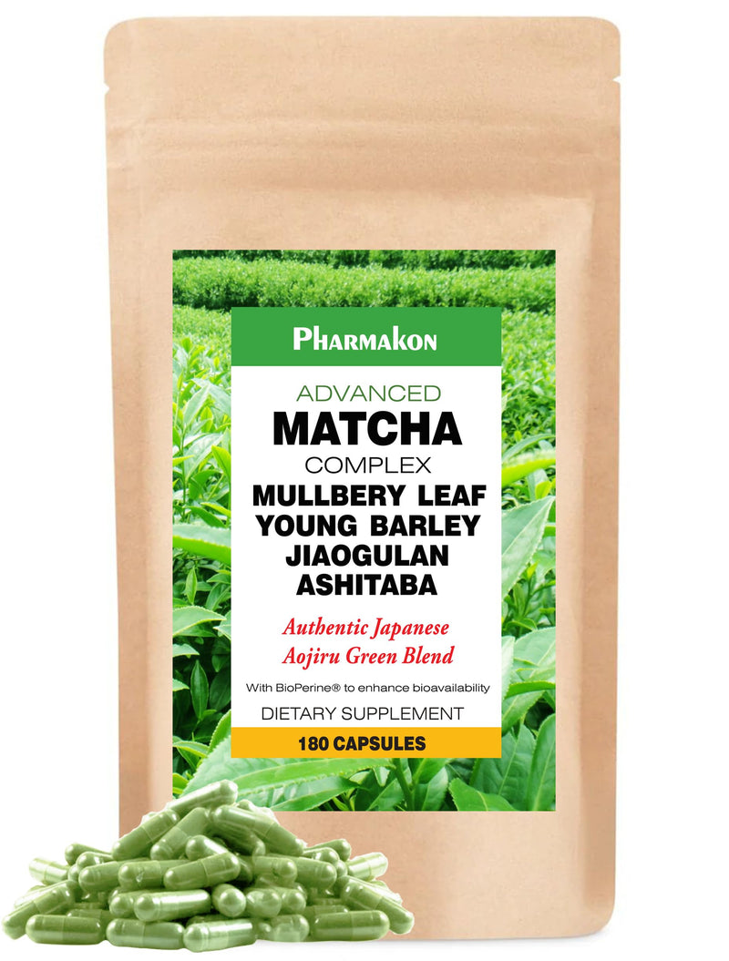 Japanese Matcha Capsules with Mullberry Leaf, Ashitaba, Young Barley, and Jiaogulan