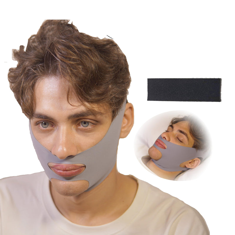 Chin Strap for Sleeping, Anti Snoring Chin Strap, Premium Airflow Jaw Strap, Chin Strap for Men and Women, Snoring Solution Breathable and Reusable, Chin Strap with Adjustable Velcro (Gray) Gray