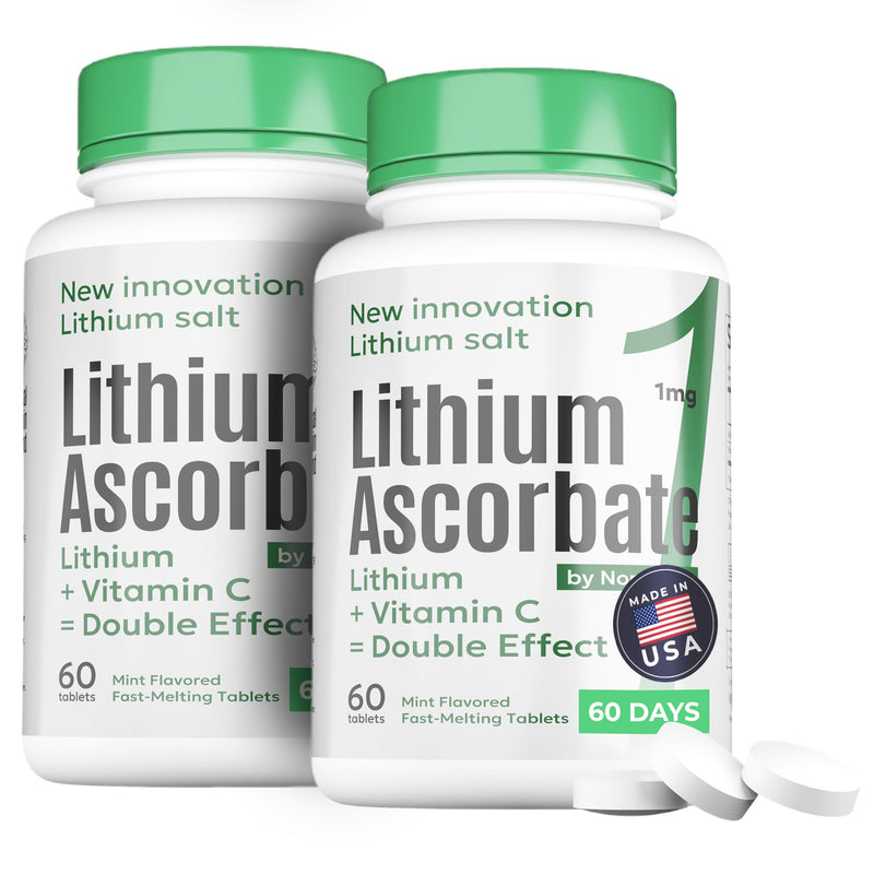Lithium Ascorbate 1mg with Vitamin C – Brain Supplement for Focus, Memory, Mood & Stress Support – Cognitive Enhancer – 120 Tablets