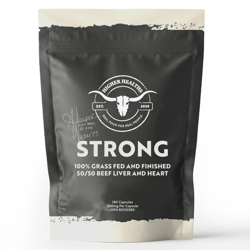 Strong Grass-Fed Beef Organ Supplement for Women & Men, 180 Capsules | Grass-fed beef organs for women and men; beef organ supplement with liver, heart, CoQ10, iron and B12; made in USA