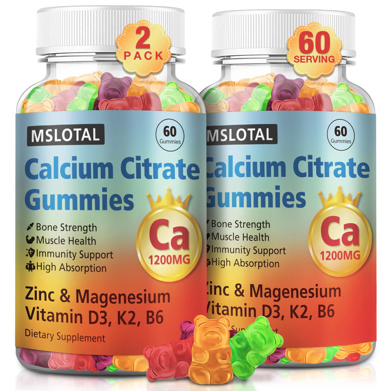Calcium Citrate Gummies, Calcium 1200mg with Vitamin D3, B6, B12, Magnesium Zinc Calcium Supplements for Women and Men, Support Bone & Muscle Health, 120 Chews Mixed Fruit