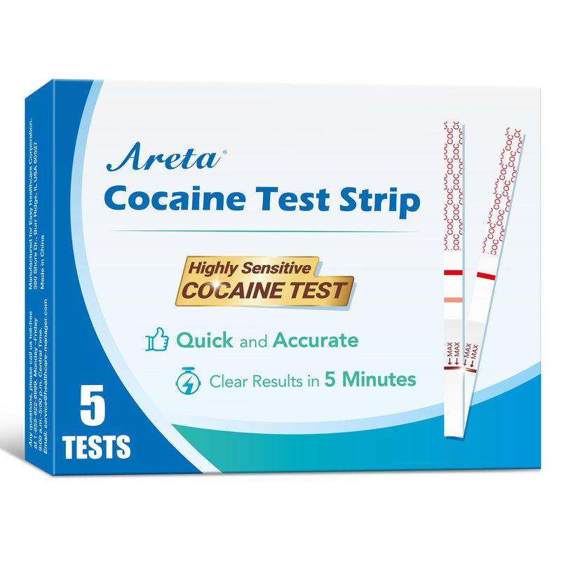 Areta Cocaine Test Strips: Instant Urine Drug Test for Cocaine 5 Pack, OTC Use, COC Coke Crack Home Detection Kit, 300 ng/mL Cutoff, Result in 5 Min -#ASCOC-114 - BeesActive Australia