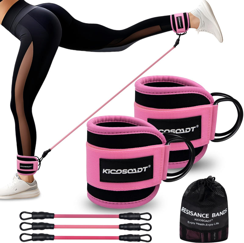 Ankle Resistance Bands with Cuffs,Ankle Straps for Cable Machines Women,Glute Kickback Ankle Strap for Gym & Home,Leg Extension & Hip Abductors Pink - BeesActive Australia