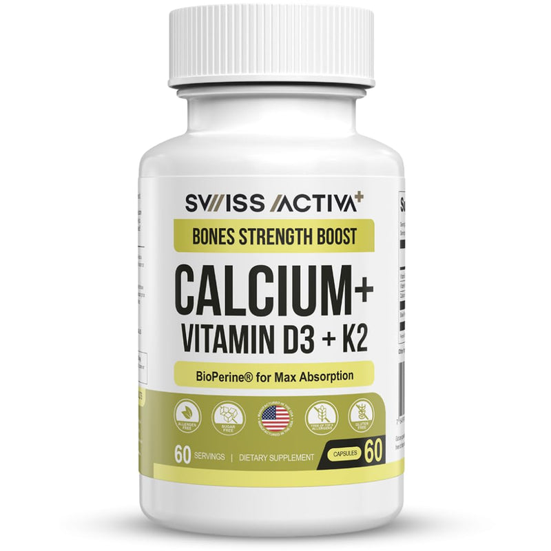 Swiss Activa+ Labs Vitamin D3 & K2 Supplement, Bone, Heart & Immune Support | D3 K2 Vitamins for Men & Women, Muscle Function, Immune & Heart Health, Vegan, Non-GMO, 60 Day Supply 60 Count (Pack of 1)