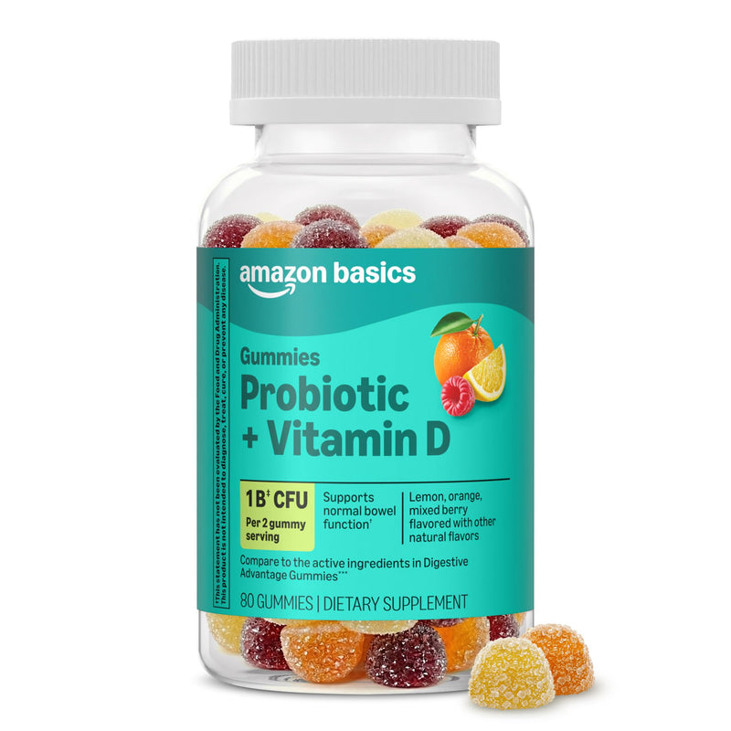 Amazon Basics Probiotic with Vitamin D Gummy, 80 Count