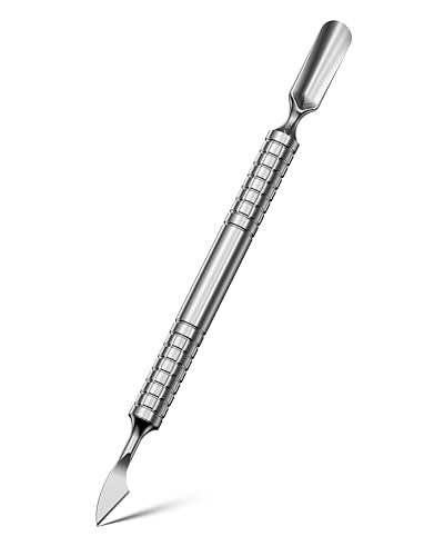 2025 Upgraded Dual Head Cuticle Pusher Remover Tool - Curved & Chisel Edge Stainless Steel, Ergonomic Non-Slip Handle for Professional Salon & Home Manicure Nail Curved and Chisel Pusher tool